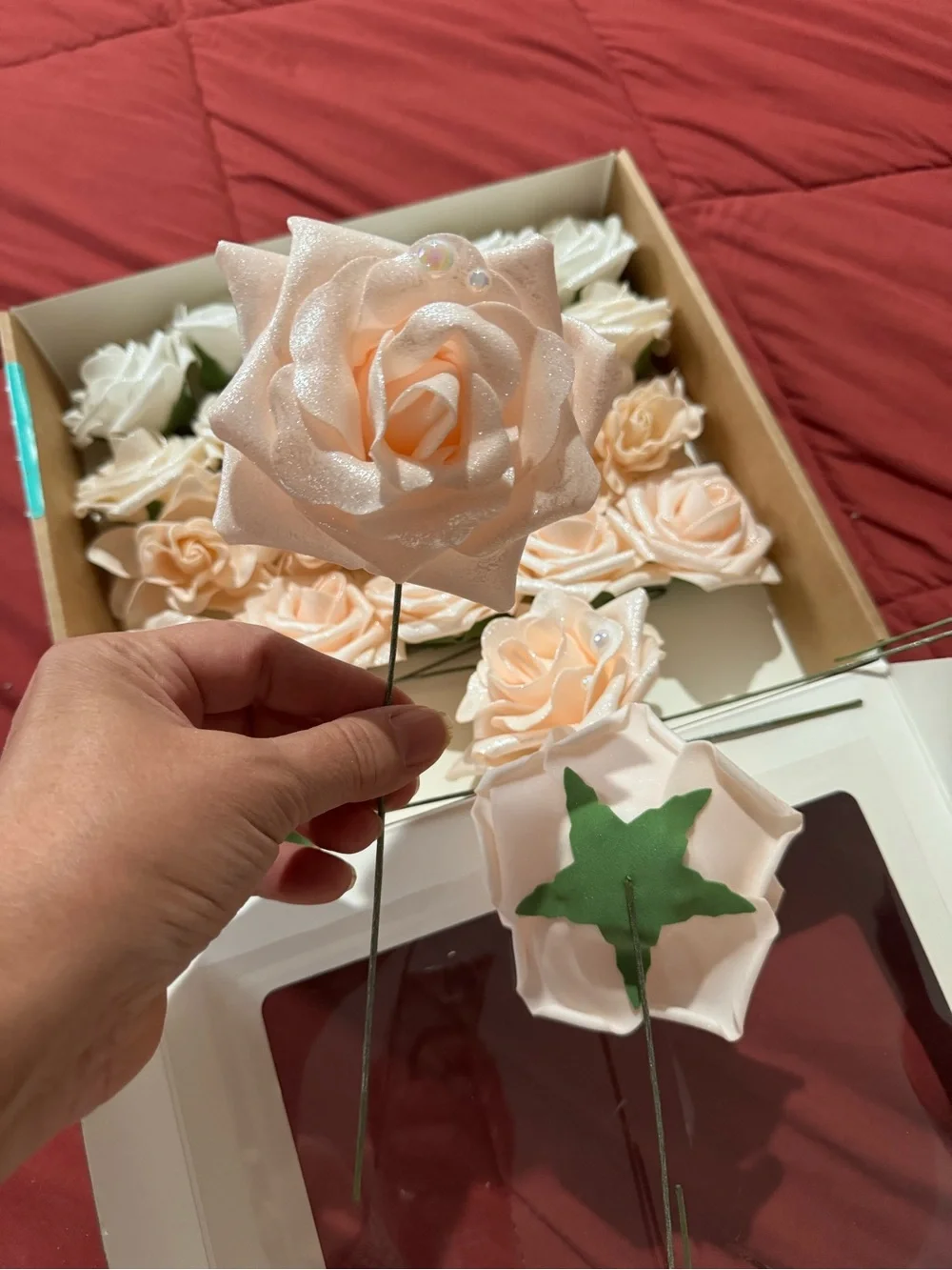 Ling’s Moment Artificial Foam Roses Blush Ivory Wedding Flowers Craft Decor Set